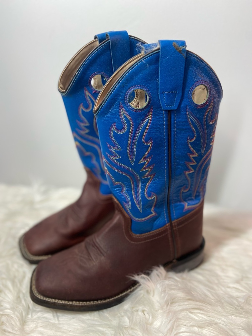 Kids Two-Tone Western Boots - Blue & Brown